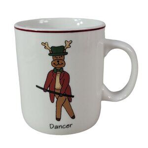 LTD Commodities Christmas Dancer Reindeer Mug White 4" Stars Red Trim Holiday